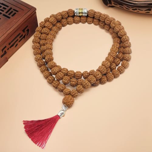 Authentic 5 Mukhi Rudraksha Mala - 108 Beads Spiritual Necklace with Tree of Life Pendant (11mm) - Yoga Meditation Jewelry for Men & Women - All-Natural Beads Chemical-Free Gift Box（style C）