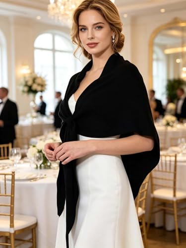 VENVSBEE Shawl Wraps For Women Soft Pashimina Cape Knitted Sweater Shawl Scarf Shoulder Wraps for Dresses - color: 02 Black
