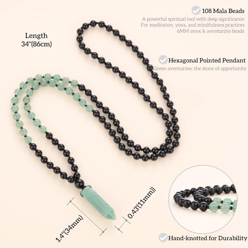 COAI Handmade 108 Beads Mala Necklace for Women, Green Aventurine/Amethyst Onyx 7 Chakra Necklace for Women - style: Onyx & Green Aventurine