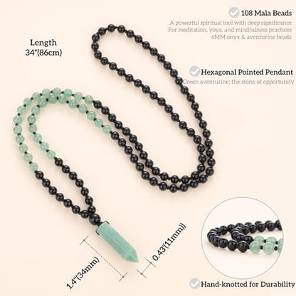 COAI Handmade 108 Beads Mala Necklace for Women, Green Aventurine/Amethyst Onyx 7 Chakra Necklace for Women - style: Onyx & Green Aventurine