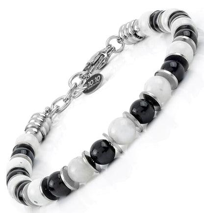 Beaded Bracelet for Men and Women – Natural Gemstone and Stainless Steel – Adjustable, Durable and Elegant – Made in Italy - color: Moonstone - Tourmaline
