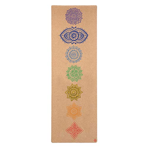 Shakti Warrior Cork Yoga Mat - Artist Designed, Premium Printed Eco-Friendly Non-Slip mat, Great for Regular & Hot Yoga, Pilates, Workouts 72 inch x 24 inch x 3mm Thick - color: Chakra