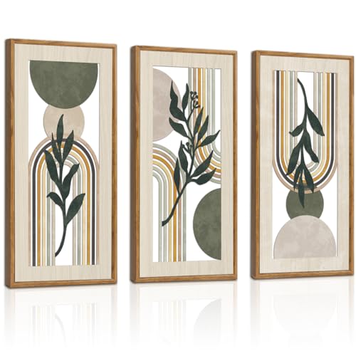 3 PCS Minimalist Sage Green Wall Decor, Boho Geometric Line Hanging Wood Sign for Living Room, 8x16Inch Modern Bohemian Botanical Leaf Wooden Plaque for Apartment Bedroom Office Decoration - color: Sage Green Wooden Wall Art