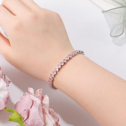 Birthstone Bracelets for Women, Sterling Silver 7 Inch Infinity Tennis Bracelet, Wedding Anniversary Birthday Jewelry Gifts for Women Wife Girlfriend Mom Her - color: 10-Oct-Pink Tourmaline
