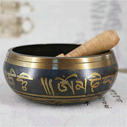 Tibetan Singing Bowl Buddhism Meditation Bell Hand Hammered Buddhist Brass Bowl (9.5CMX4.5CM) - size: 9.5CMX4.5CM