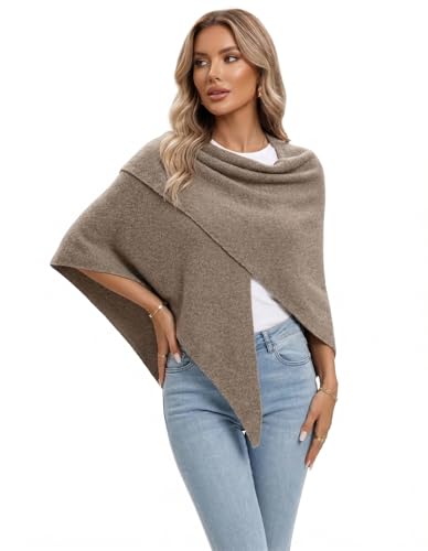 Shawl Wraps Women Pashmina Cardigan Triangle Cape Knit Shoulder Top Sweater Scarf for Fall Winter - color: 01 Khaki
