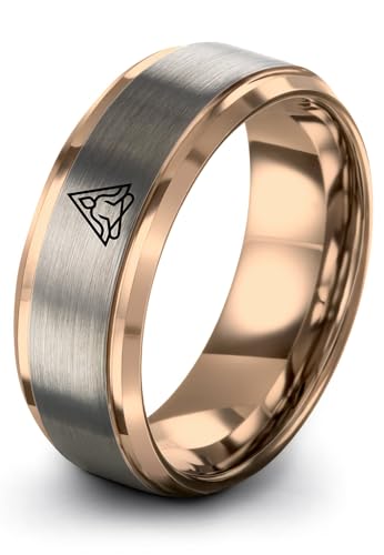 Gift for Yoga Fan - Yoga Meditation Ring - Flat Dome Bevel - Band - Men Women - Brushed Polished - Tungsten - Personalized Custom Engraving - 8mm - Anniversary Wedding - Yellow Rose Gold Silver - color: 07 - Rose Gold Grey Tungsten