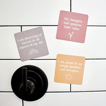Shower Affirmation Cards Waterproof (Set of 20, 3.5" x 3.5") | Daily Affirmation Cards for Women w/Zipper Bag | Positive Affirmations Cards for Shower or Mirror | Affirmations for Women
