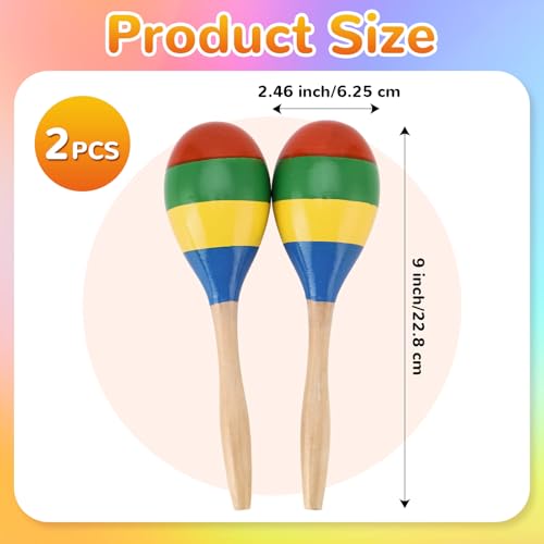 2 Pcs Maracas, 9 Inch Hand Percussion Rattles, Wooden Rumba Shaker Hand Musical Instruments with Clear Rhythm for Music Leraning (Colorful-9 Inch) - color: Colorful-9 Inch