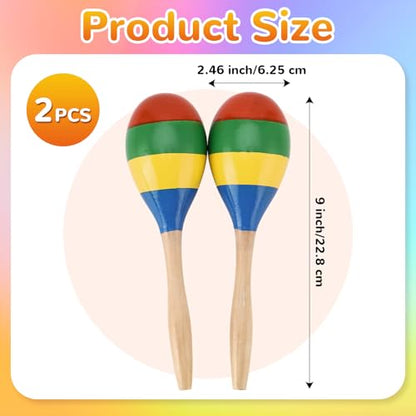 2 Pcs Maracas, 9 Inch Hand Percussion Rattles, Wooden Rumba Shaker Hand Musical Instruments with Clear Rhythm for Music Leraning (Colorful-9 Inch) - color: Colorful-9 Inch