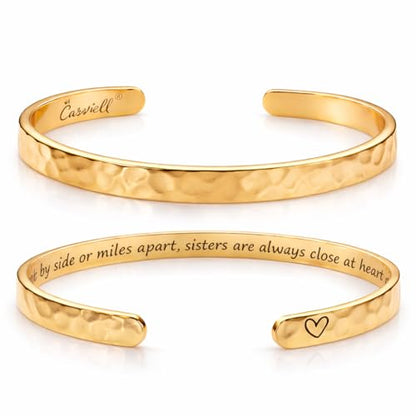 Carviell Bracelet - Gifts for Women – Inspirational, Friendship, Love, Mom, Daughter, Sister, Christian, Graduation, Memorial & Wedding Gifts – 100+ Phrases – Stainless Steel, Gift-Ready - style: SISTER'S Gift - Side by side or miles apart, sisters are al