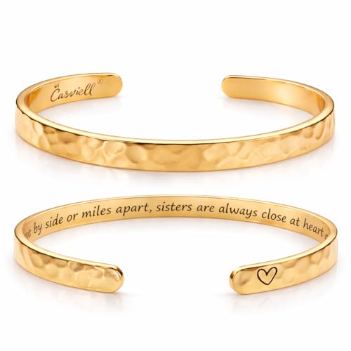 Carviell Bracelet - Gifts for Women – Inspirational, Friendship, Love, Mom, Daughter, Sister, Christian, Graduation, Memorial & Wedding Gifts – 100+ Phrases – Stainless Steel, Gift-Ready - style: SISTER'S Gift - Side by side or miles apart, sisters are al
