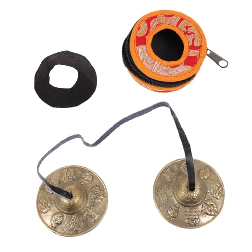Toyvian 1Pc Brass Meditation Chime Bell with Storage Bag Durable Cymbal Bell for Spiritual Practice Sound for Meditation Decor and Buddhist Rituals