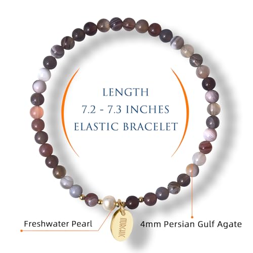 Morchic 4mm Natural Gemstone Beads Stretch Bracelet for Women, With Freshwater Pearls, Energy Gem Birthday Gift for Her 7.2” - color: Botswana Agate