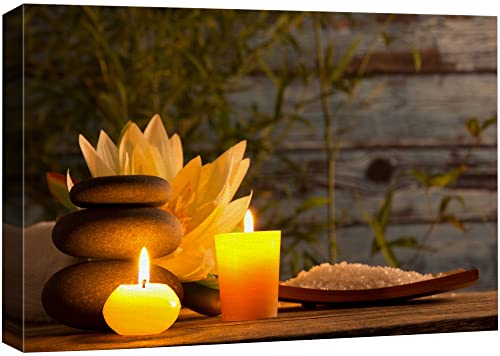 wall26 Canvas Print Wall Art Wood Panel Meditation Spax Candle Massage Stones Nature Wilderness Photography Realism Rustic Landscape Colorful Multicolor for Living Room, Bedroom, Bathroom - 12"x18" - color: A08-2203-vee01, size: 18"L x 12"W
