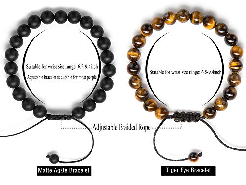 Men Women 8mm Tiger Eye Stone Beads Bracelet Elastic Natural Stone Yoga Bracelet Bangle - color: Black and Brown