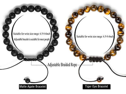 Men Women 8mm Tiger Eye Stone Beads Bracelet Elastic Natural Stone Yoga Bracelet Bangle - color: Black and Brown