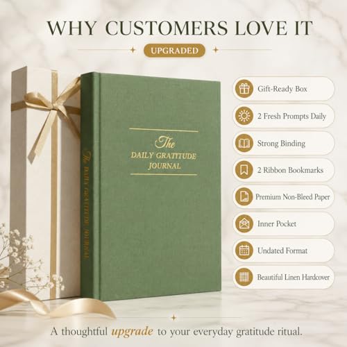 Gratitude Journal 2026 – Undated Daily Gratitude Journal with Upgraded Dynamic Prompts & Gift Box – 5 Minute Reflection, Mindfulness & Happiness Journal for Women & Men - color: Sage Green