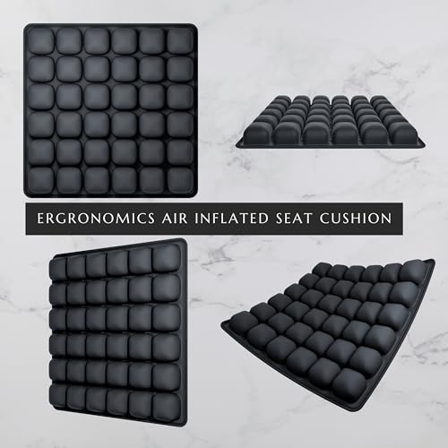 Inflatable Seat Cushion for Long Sitting – No External Pump Required (Inflates Using a Built-in air Valve), Adjustable Air Cushion for Office Chair, Airplane Travel, Car & Wheelchair