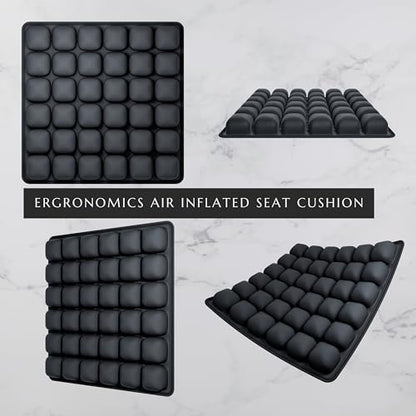 Inflatable Seat Cushion for Long Sitting – No External Pump Required (Inflates Using a Built-in air Valve), Adjustable Air Cushion for Office Chair, Airplane Travel, Car & Wheelchair