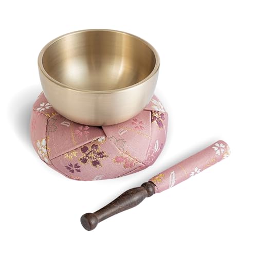 Orin Bell Japanese Buddhist Bell,Mat,bar Set Made in Japan Takaoka, Pink,2.99inch