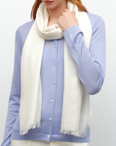 KVSS Women's Fine Knit Shawl, 55% Cashmere 45% Mulberry Silk, X Gauge 120/2NM Yarn Lightweight Spring Summer Wrap Scarf - color: Ivory