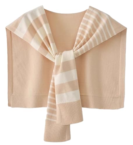Knitted Stripe Shawl Wraps for Women Designer Cardigan Vintage Scarf for Women Knotted Shoulder Tops Cape Travel Scarves 2026 - color: Apricot