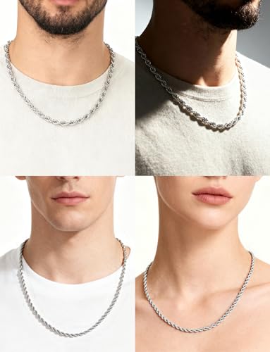 Twist Chain Necklace 2/3/5/8MM Braided Rope Chain Necklace for Men Stainless Steel Rope Jewelry for Men & Women Rope Chain for Pendant 18/20/22/24 Inch with Delicate Gift Box - size: 20 inches, style: 8mm width-steel