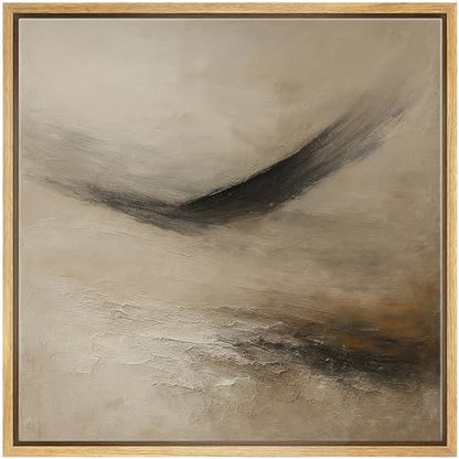 SIGNWIN Framed Canvas Print Wall Art Soft Beige and Black Abstract Flow Earthy Textured Motion Illustrations Fine Art Farmhouse/Country for Living Room, Bedroom, Office - 16"x16" Natural - color: Bs18-2507-edw24, size: 16L" x 16W"