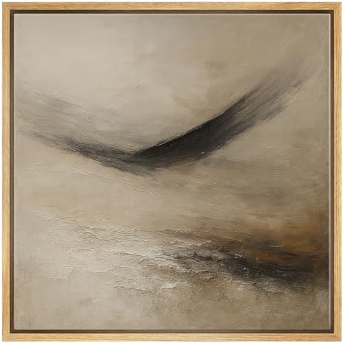 SIGNWIN Framed Canvas Print Wall Art Soft Beige and Black Abstract Flow Earthy Textured Motion Illustrations Fine Art Farmhouse/Country for Living Room, Bedroom, Office - 16"x16" Natural - color: Bs18-2507-edw24, size: 16L" x 16W"