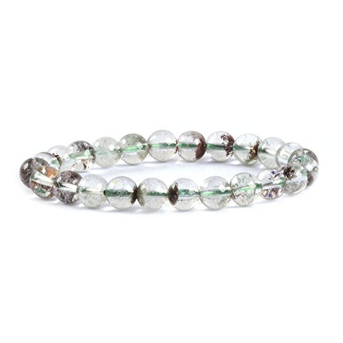 Justinstones Gem Semi Precious Gemstone 8mm Round Beads Stretch Bracelet 7 Inch Unisex - color: Clear Phantom Quartz