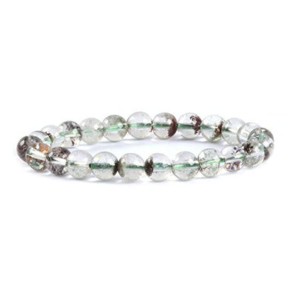 Justinstones Gem Semi Precious Gemstone 8mm Round Beads Stretch Bracelet 7 Inch Unisex - color: Clear Phantom Quartz