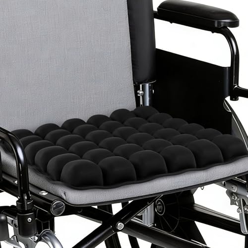 Inflatable Seat Cushion for Office, Travel, Car & Wheelchair - Inflating Air Cushion Seat, Portable Comfort Seat Cushions for Airplane, Stadium, Chair - Ergonomic Support for Long Sitting (Black) - color: Black, size: 17.3*17.3*2 IN