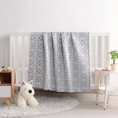 NTBAY 3 Layer Oversized Muslin Cotton Toddler Blanket, 45x60 Inches Jacquard Reversible Nursery Bed Blanket, Super Soft and Thermal Crib Blanket for All Seasons, Baby Gift, 45"x60", Blue Clover - color: Blue Clover, size: 45x60 Inch (Pack of 1)