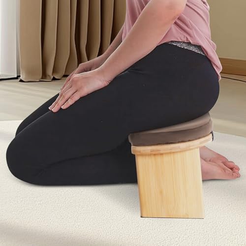 Foldable Meditation Bench with Cushion,Bamboo Meditation Stool,Portable Kneeling Stool,Prayer Bench,Brown,Wood Color - color: Brown,wood Color