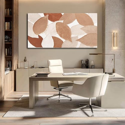 Ocevarin Fall Wall Art Leaves Painting Beige Canvas Modern Neutral Wall Decor Earth Tone Textured Artwork for Living Room Dining Room Kitchen 24"x 48"
