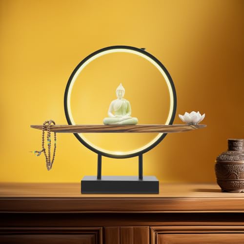 Backflow Incense Holder with LED Light Tabletop Indoor Ceramic Buddha Statues Meditation Decoration with Lamp Rings,Lotus,Buddhist Beads for Home Decor Relaxing,18 * 4 * 14in (Buddha)
