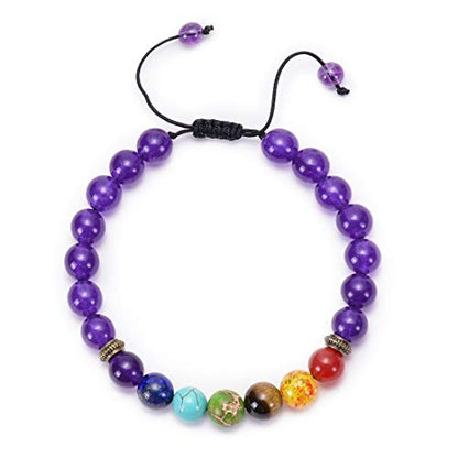 GelConnie Lava Rock Chakra Bracelet 7 Chakra 8mm Natural Stone Healing Bracelet Stress Relief Yoga Beads Anxiety Bracelet Aromatherapy Essential Oil Diffuser Bracelet Bangle - color: B-Amethyst Braided