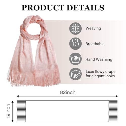 Sumolux Shawls Wraps for Evening Dresses Metallic Glitter Shawls Scarf for Women Sparkling Wedding with Free Buckle - color: Light Pink