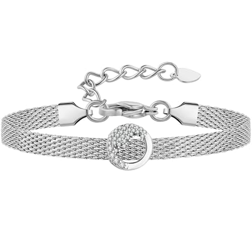Mesh Link Gold Bracelet for Women 14K Gold Plated Clip Beads Dainty Bracelets Gift for Women - style: Silver-Wave