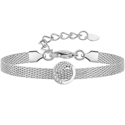 Mesh Link Gold Bracelet for Women 14K Gold Plated Clip Beads Dainty Bracelets Gift for Women - style: Silver-Wave