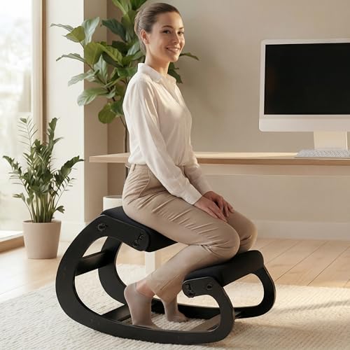 NYPOT Ergonomic Kneeling Chair with Adjustable Seats - Knee Chair for Posture Correction & Kneel Rocking Stool for Desk - Back Pain Relief for Home and Office, Supports 250 pounds - 5 Years Warranty - color: All Black