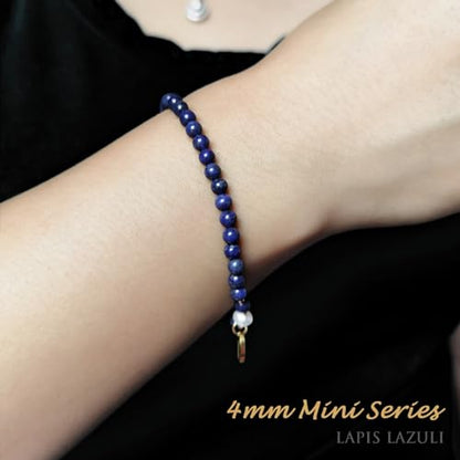 Morchic 4mm Natural Gemstone Beads Stretch Bracelet for Women, With Freshwater Pearls, Energy Gem Birthday Gift for Her 7.2” - color: Lapis Lazuli