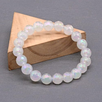 Justinstones Gemstone Crystals Chakra Beads Bracelet Crystal Healing 10mm Round Stretchable Bracelet for Her Gift - color: Faceted Electroplated White Agate（AB color）
