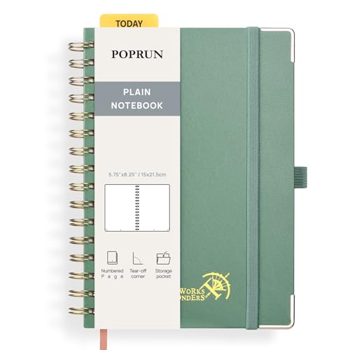 POPRUN Blank Spiral Journal Notebook, A5 Hardcover Sketch Books, 141 Pages Unlined Journals for Women Men, 120 GSM Plain Notebooks for Sketching, Drawing, Painting, 5.75'' x 8.25'', Midnight Green - color: Midnight Green, style: Plain