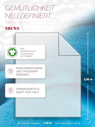 IBENA Reversible Organic Cotton Jacquard Woven Low Pile Velour Throw Blanket Stockholm- Lagoon
