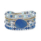 Women Boho Handmade Natural Stone Crystal Leather Bead Wrap Bracelets Collection - style: Blue Aventurine 5W