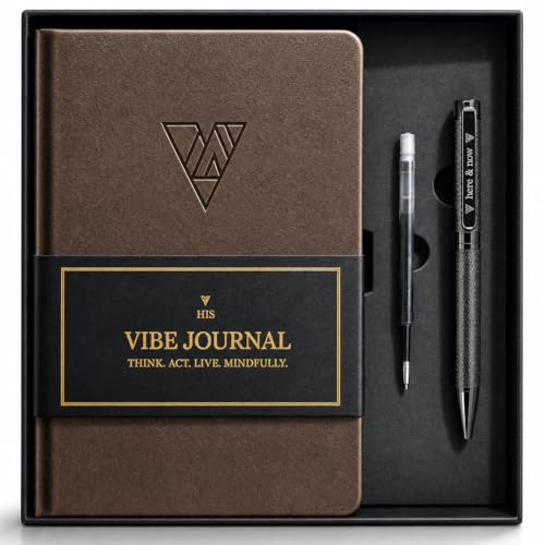 Journal & Pen Set for Men | Guided Mindfulness Journal with Brass Pen | 13-Week Self Mastery System for Gratitude, Reflection & Self Improvement | A5 Vegan Leather | Premium Gift Box - style: With Pen