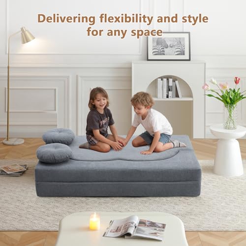 2-in-1 Folding Sofa Bed with Pillow, No Assembly Futon Twin Size Sofa Bed, Breathable Linen-Cotton Convertible Couch Bed for Living Room and Guest Room, 75.5 Inch,Grey - color: Grey-75.55", size: 2 seat