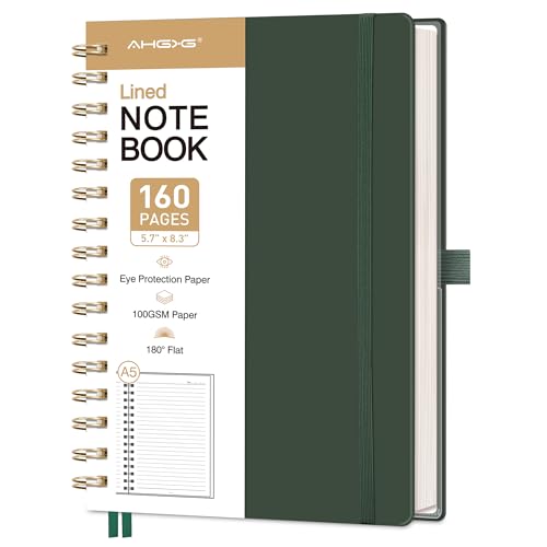 Spiral Journal Notebook, 160 Lined Pages, A5 Medium Size (5.7'' x 8.3''), for Men & Women, Journaling, Writing, Work & Office, Hardcover, 100 GSM Thick Paper (Dark Green) - color: Dark Green